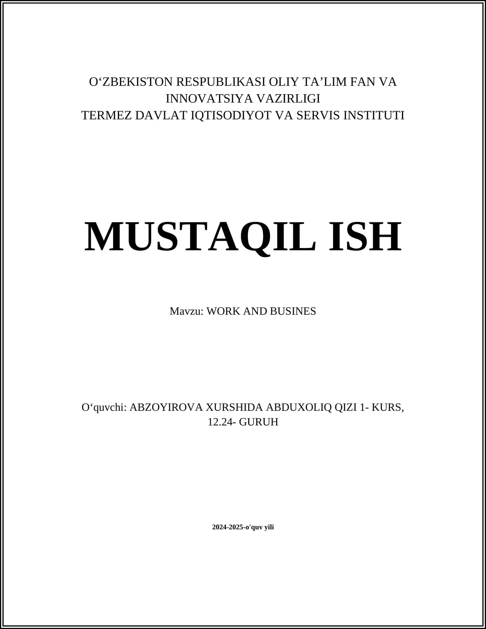 WORK AND BUSINES