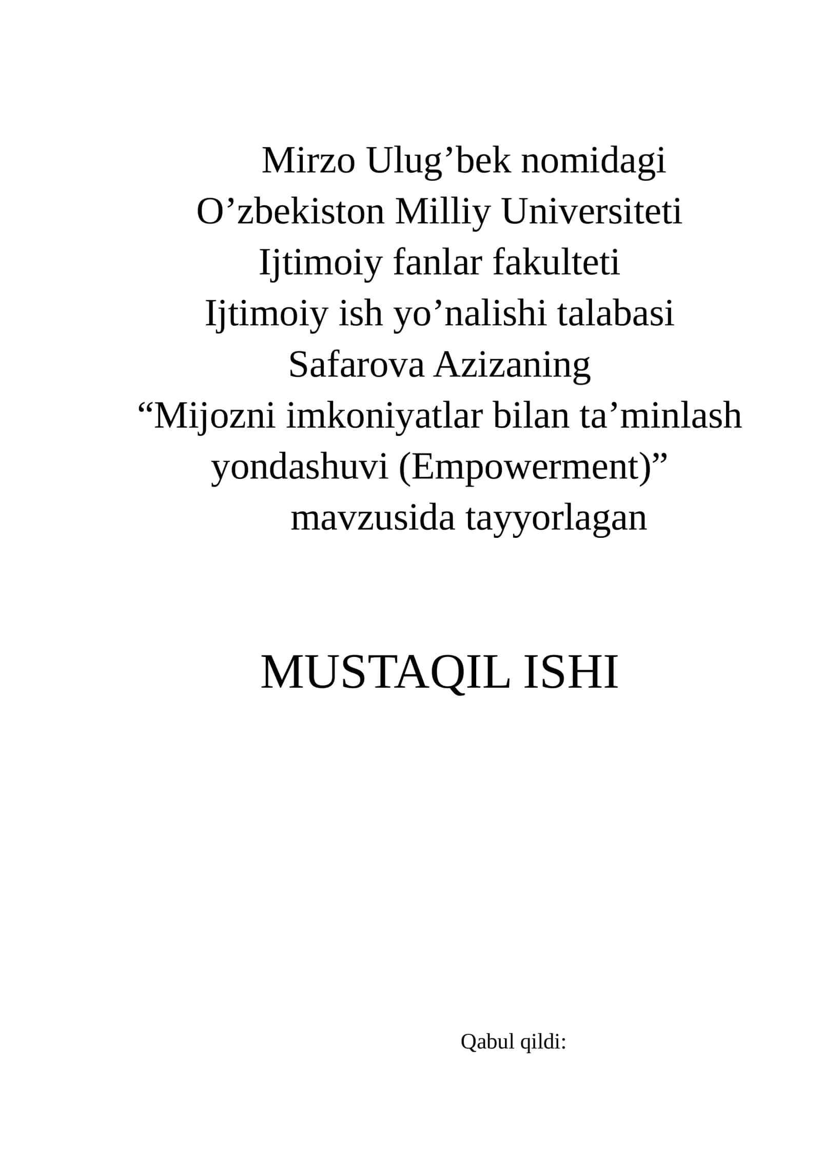 "Mijozni imkoniyatlar bilan ta’minlash yondashuvi (Empowerment)"