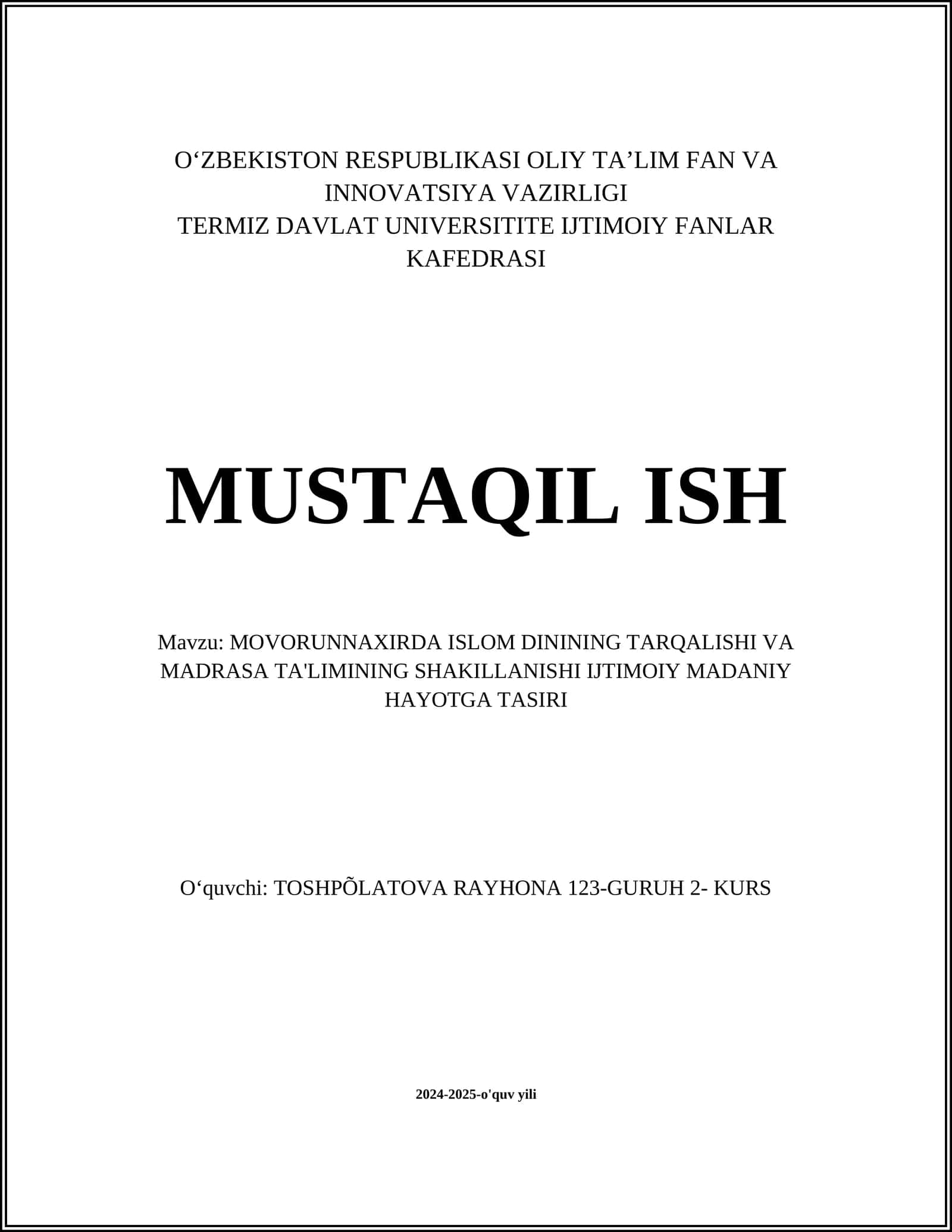 Movarounnahrda Islom dinining tarqalishi va madrasa ta'limining shakillanishi