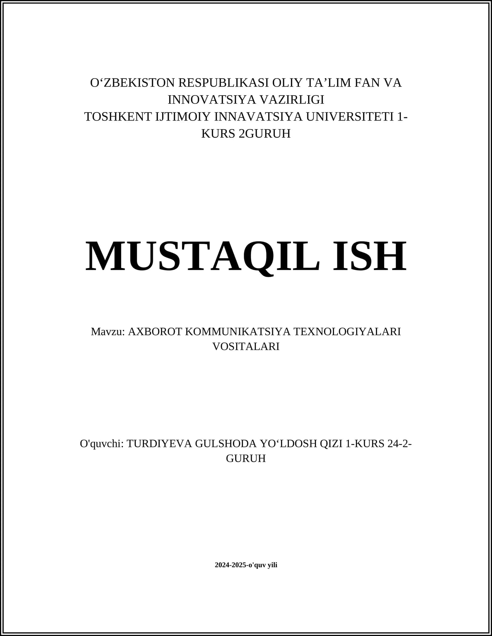 AXBOROT KOMMUNIKATSIYA TEXNOLOGIYALARI VOSITALARI