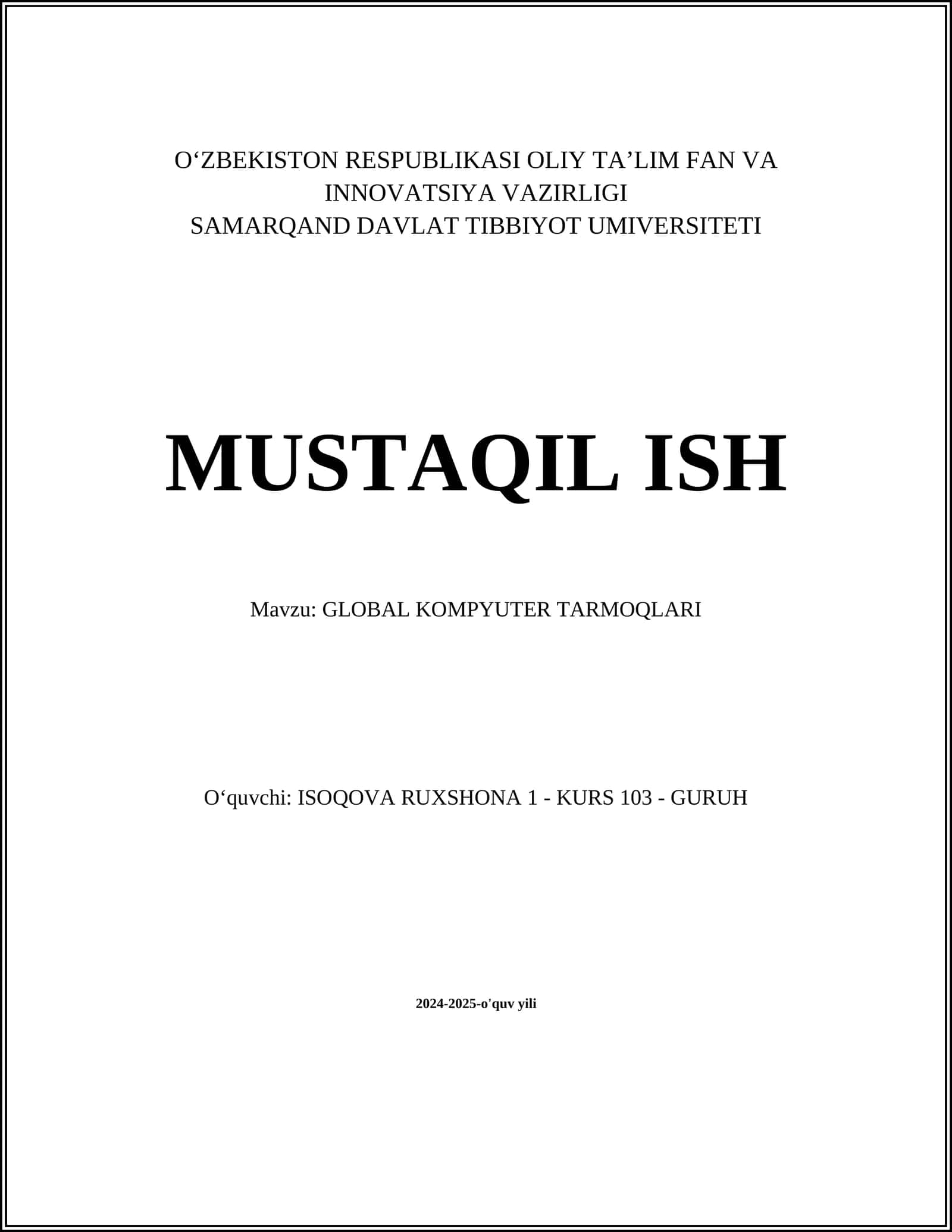GLOBAL KOMPYUTER TARMOQLARI