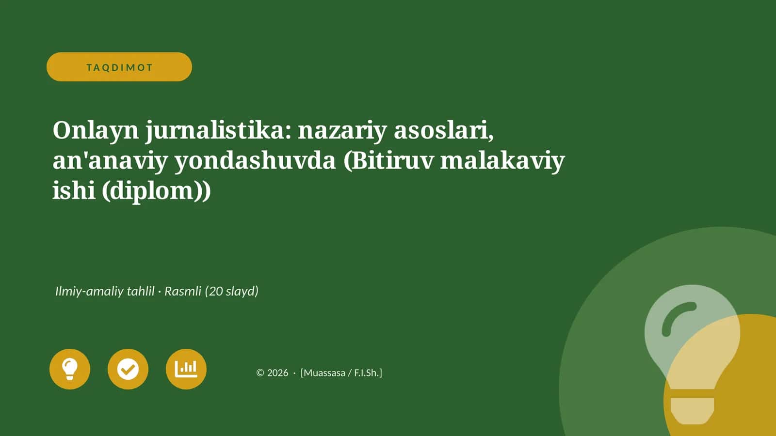 Onlayn jurnalistika: nazariy asoslari, an'anaviy yondashuvda (Bitiruv malakaviy ishi (diplom))