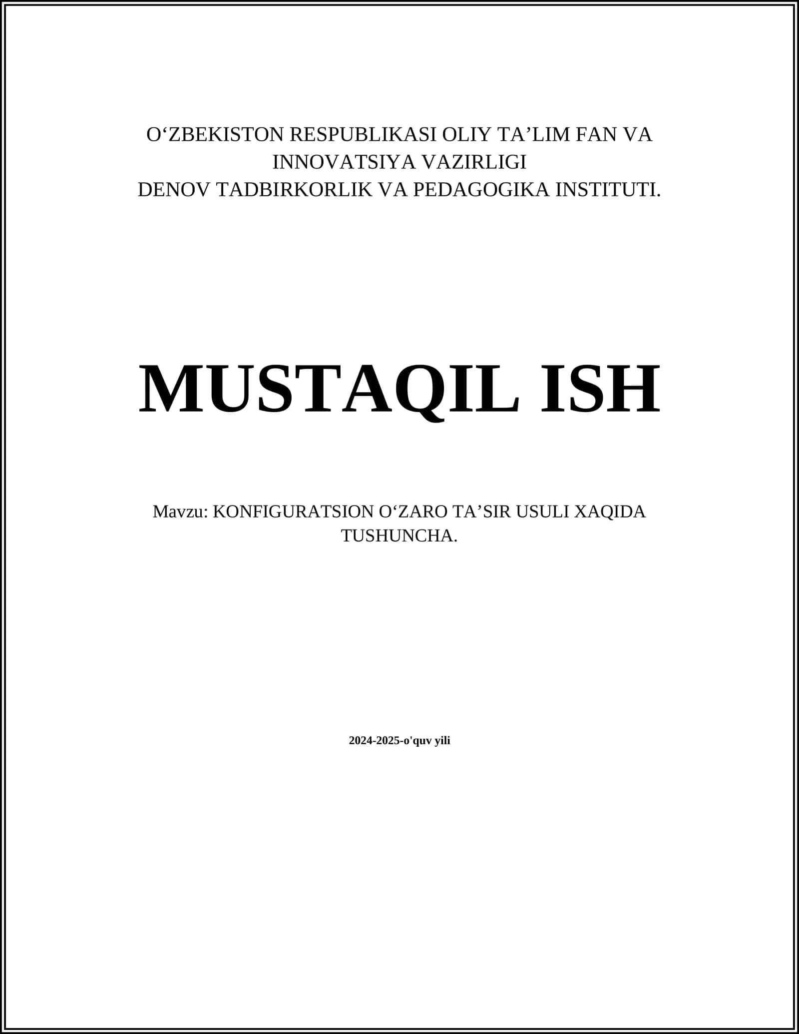 KONFIGURATSION O‘ZARO TA’SIR USULI XAQIDA TUSHUNCHA