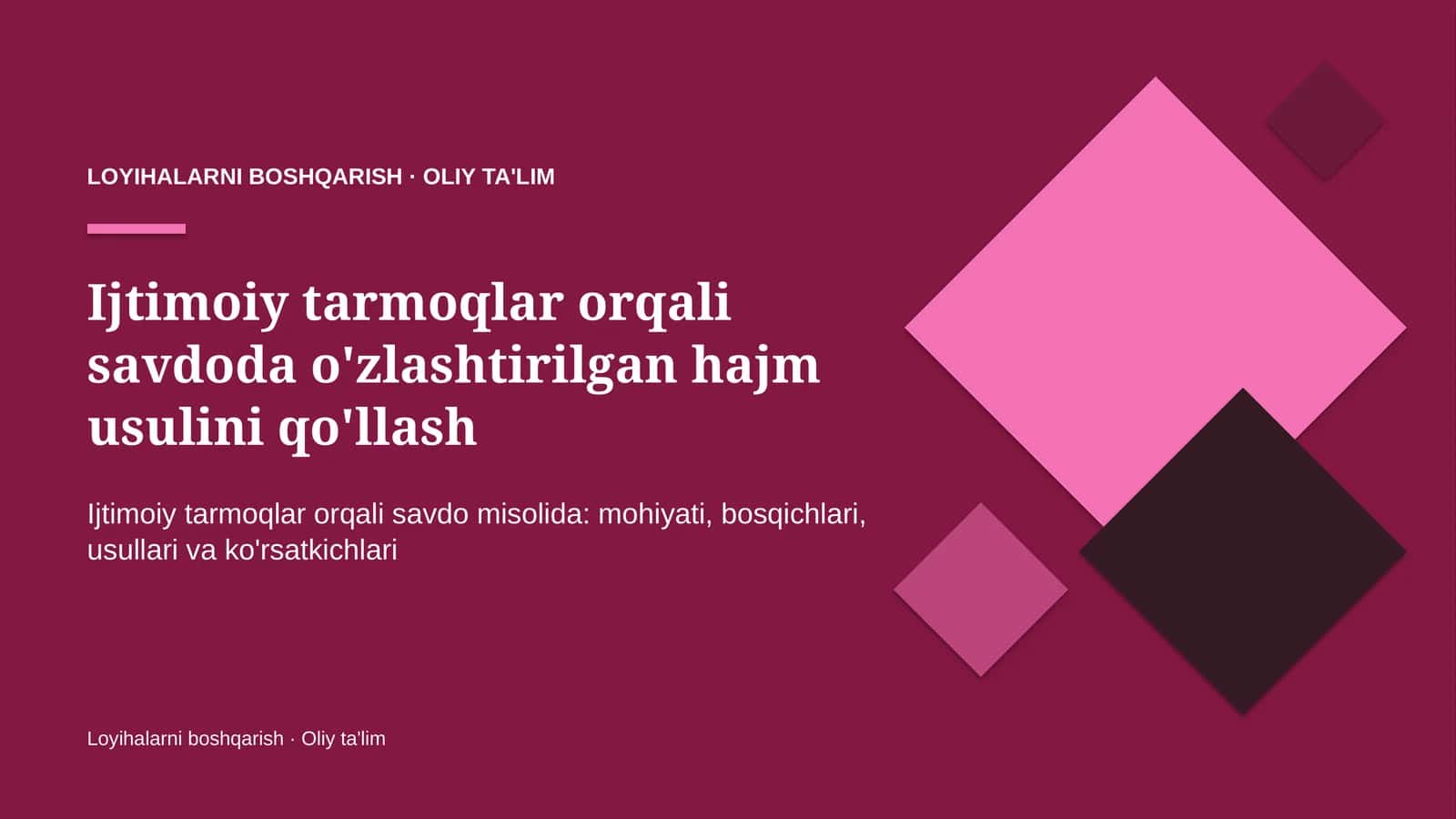 Ijtimoiy tarmoqlar orqali savdoda o'zlashtirilgan hajm usulini qo'llash
