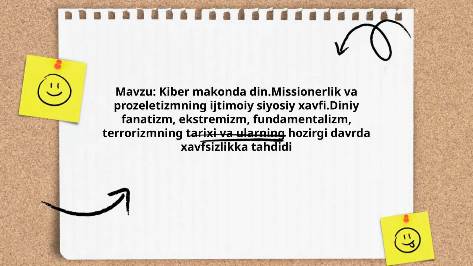 Kiber makonda din.Missionerlik va prozeletizmning ijtimoiy siyosiy xavfi.Diniy fanatizm, ekstremizm, fundamentalizm, terrorizmning tarixi va ularning hozirgi davrda xavfsizlikka tahdidi