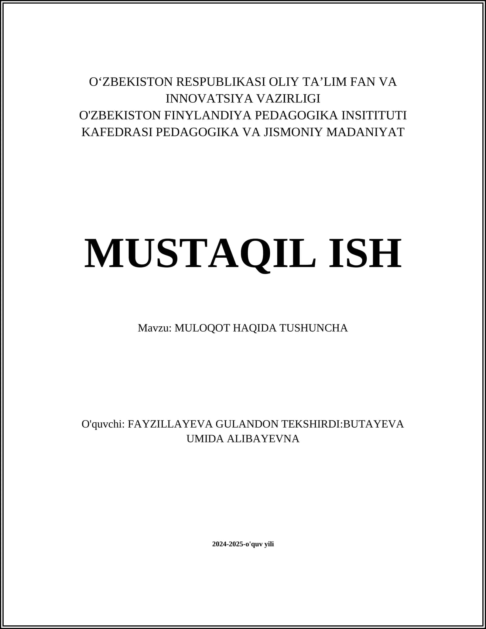 MULOQOT HAQIDA TUSHUNCHA