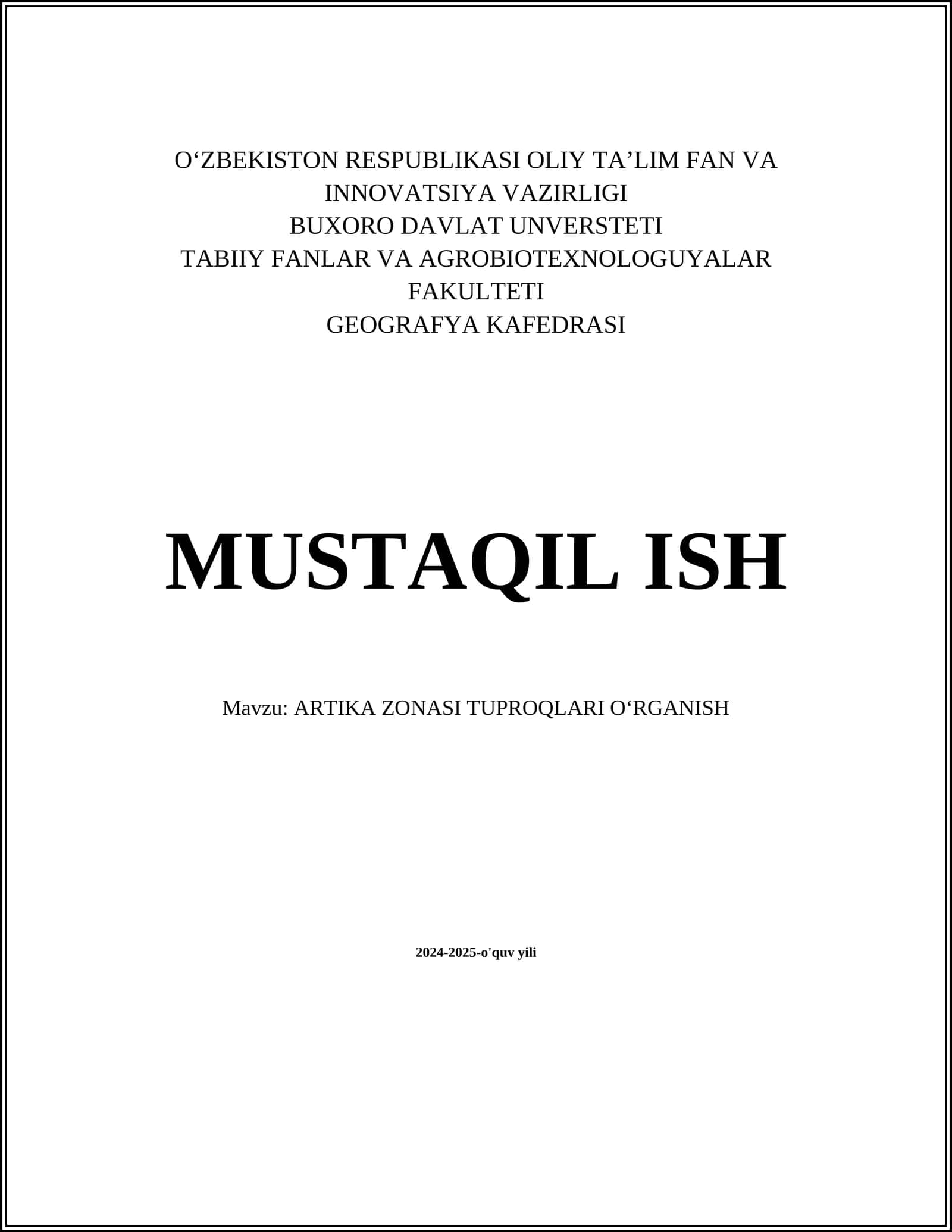 ARTIKA ZONASI TUPROQLARI OʻRGANISH