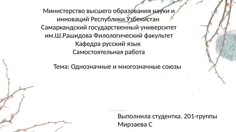 Однозначныеимногозначныесоюзы