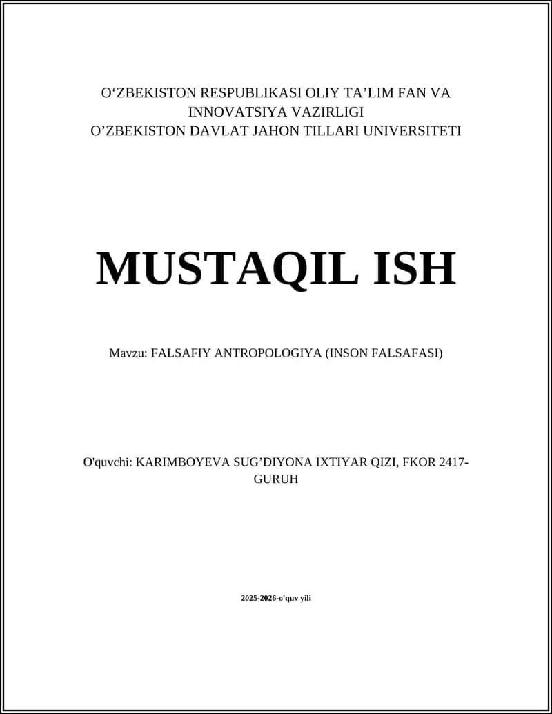 FALSAFIY ANTROPOLOGIYA (INSON FALSAFASI)