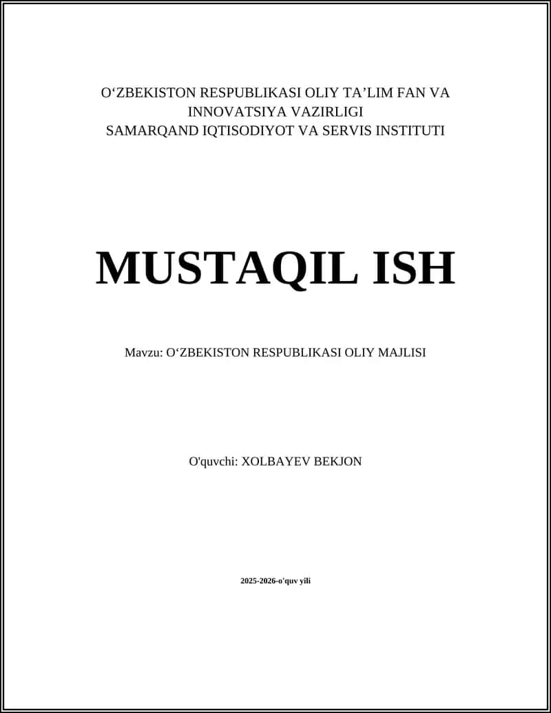 O‘ZBEKISTON RESPUBLIKASI OLIY MAJLISI