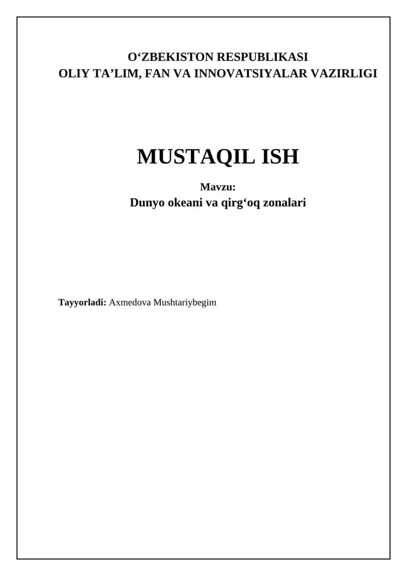 Jahon okeani va qirgʻoq zonalari