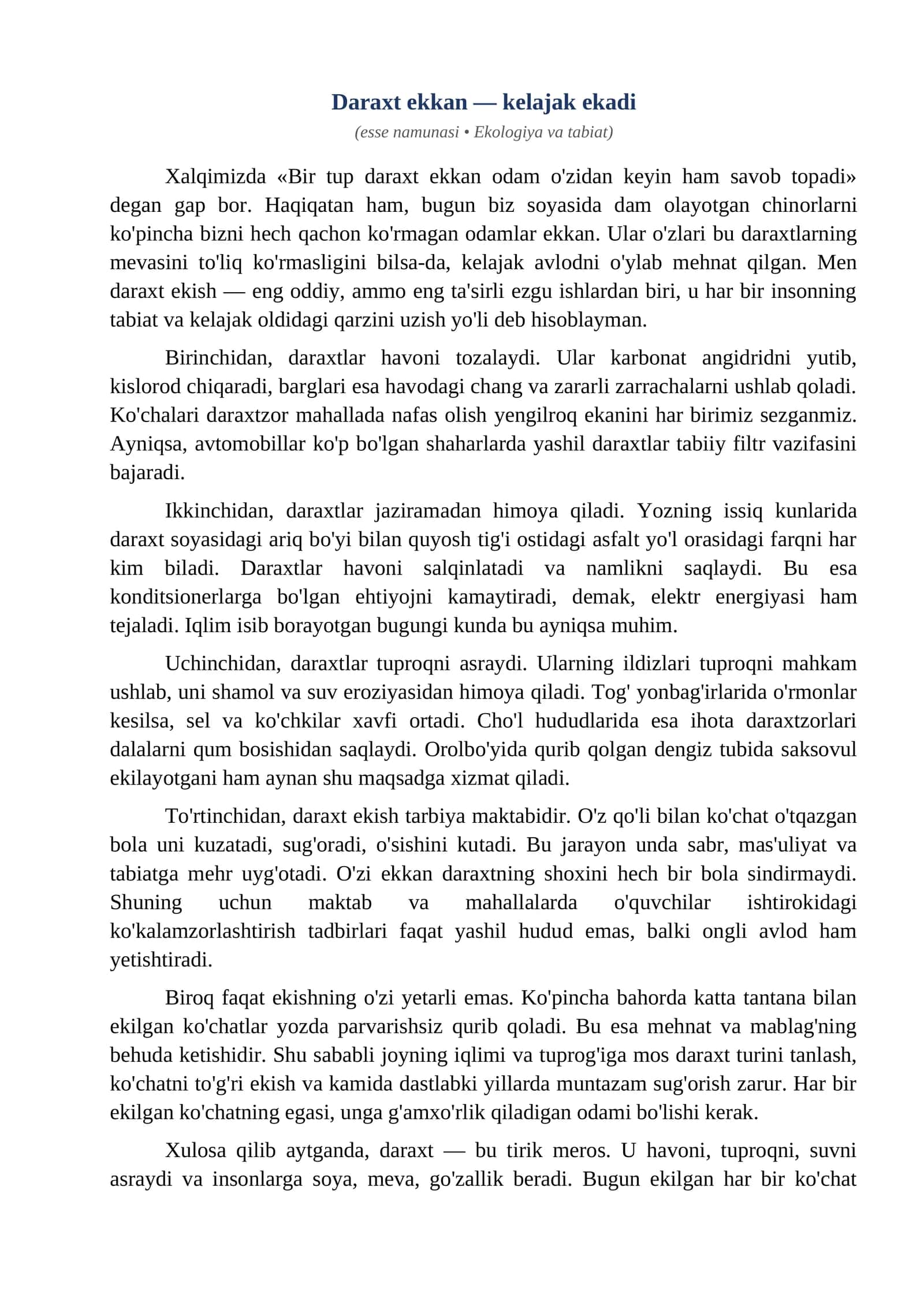 Esse Daraxt ekkan kelajak ekadi