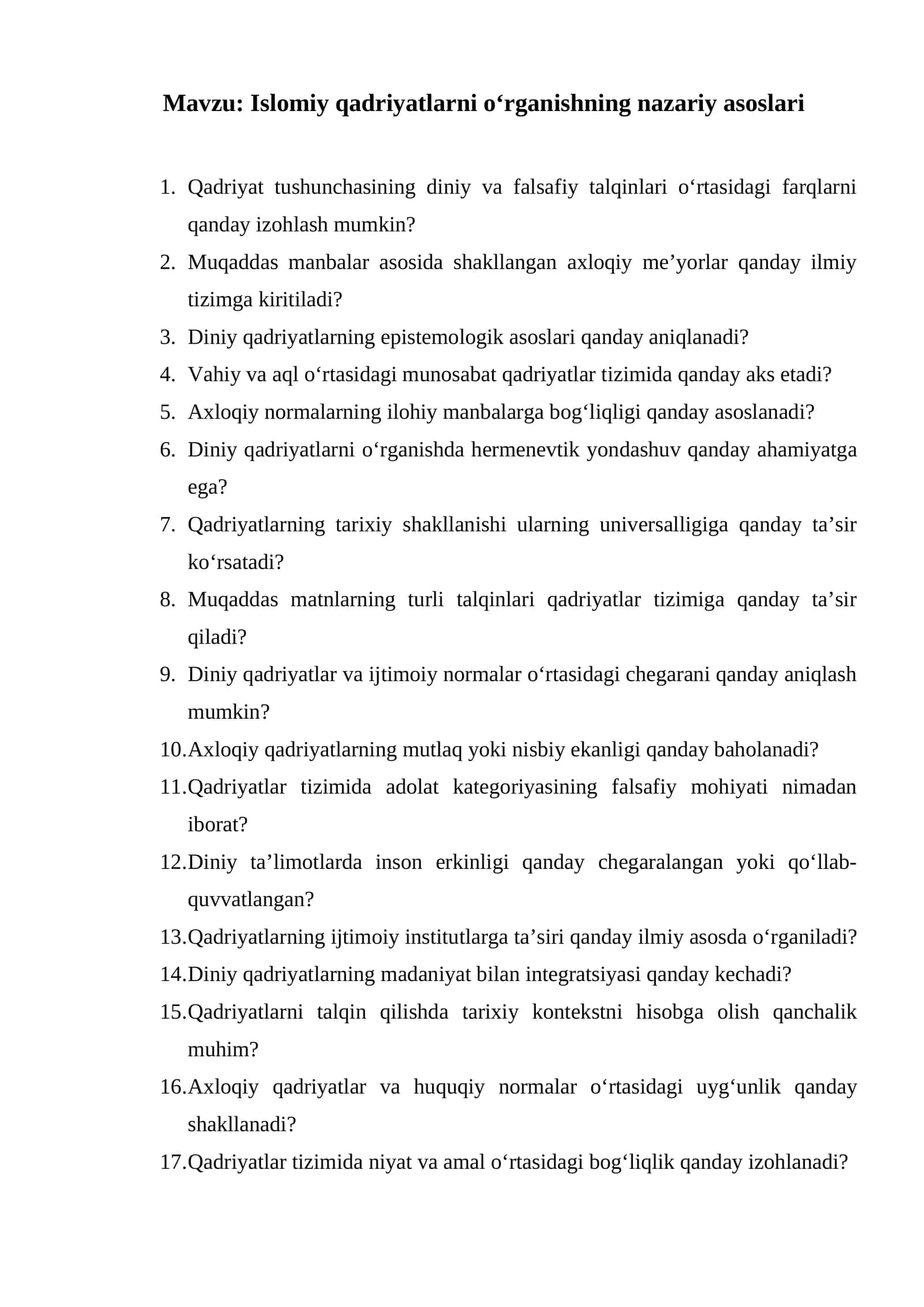Islomiy qadriyatlarni o‘rganishning nazariy asoslari