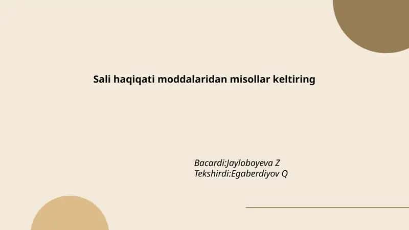 Sali haqiqati moddalaridan misollar