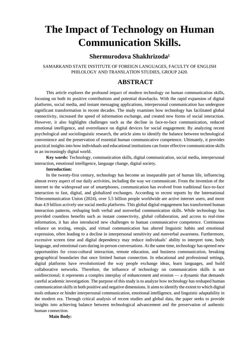 The Impact of Technology on Human Communication Skills