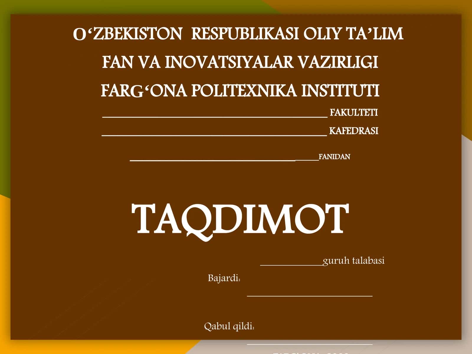MAVZU: O`LCHOV JARAYONLARI XAQIDA UMUMIY MALUMOT