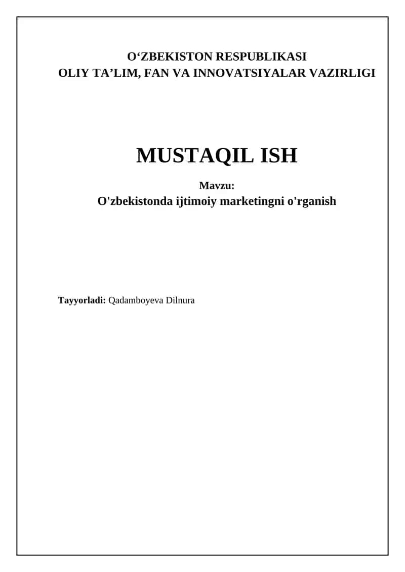 O'zbekistonda ijtimoiy marketingni o'rganish