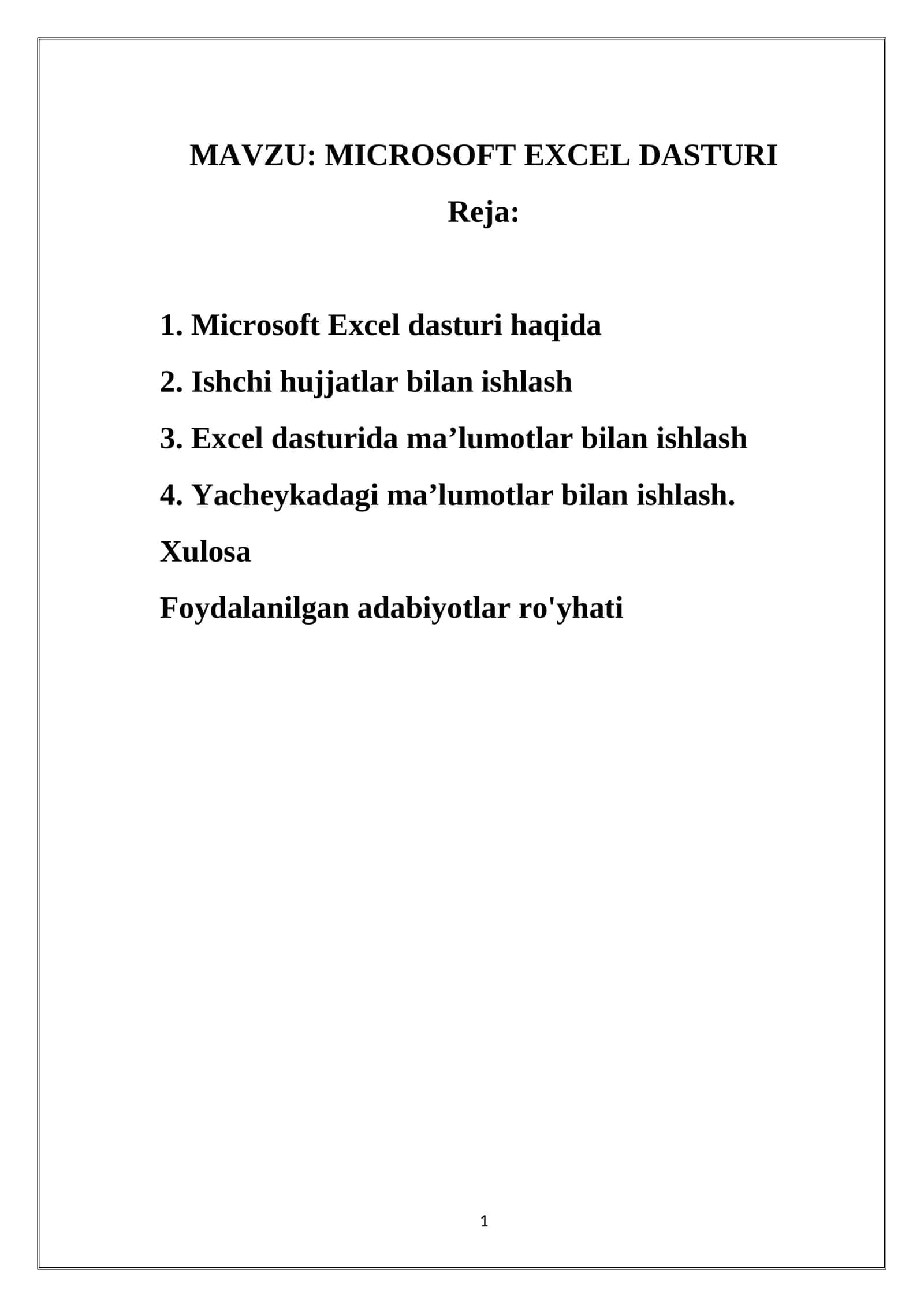MICROSOFT EXCEL DASTURI