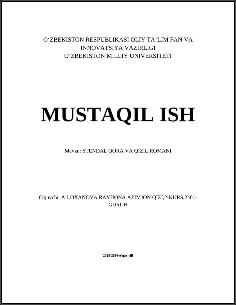 STENDAL QORA VA QIZIL ROMANI