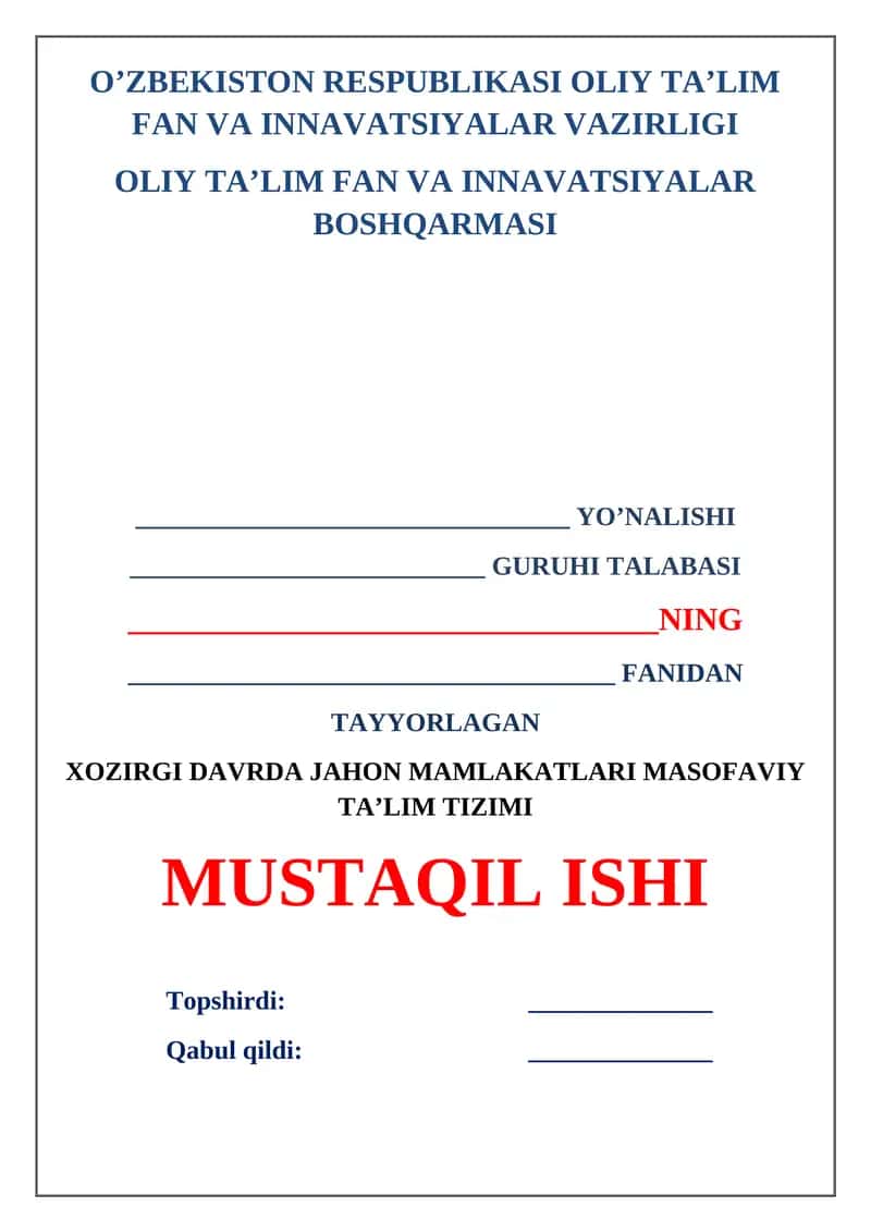 Xozirgi davrda jahon mamlakatlari masofaviy ta’lim tizimi