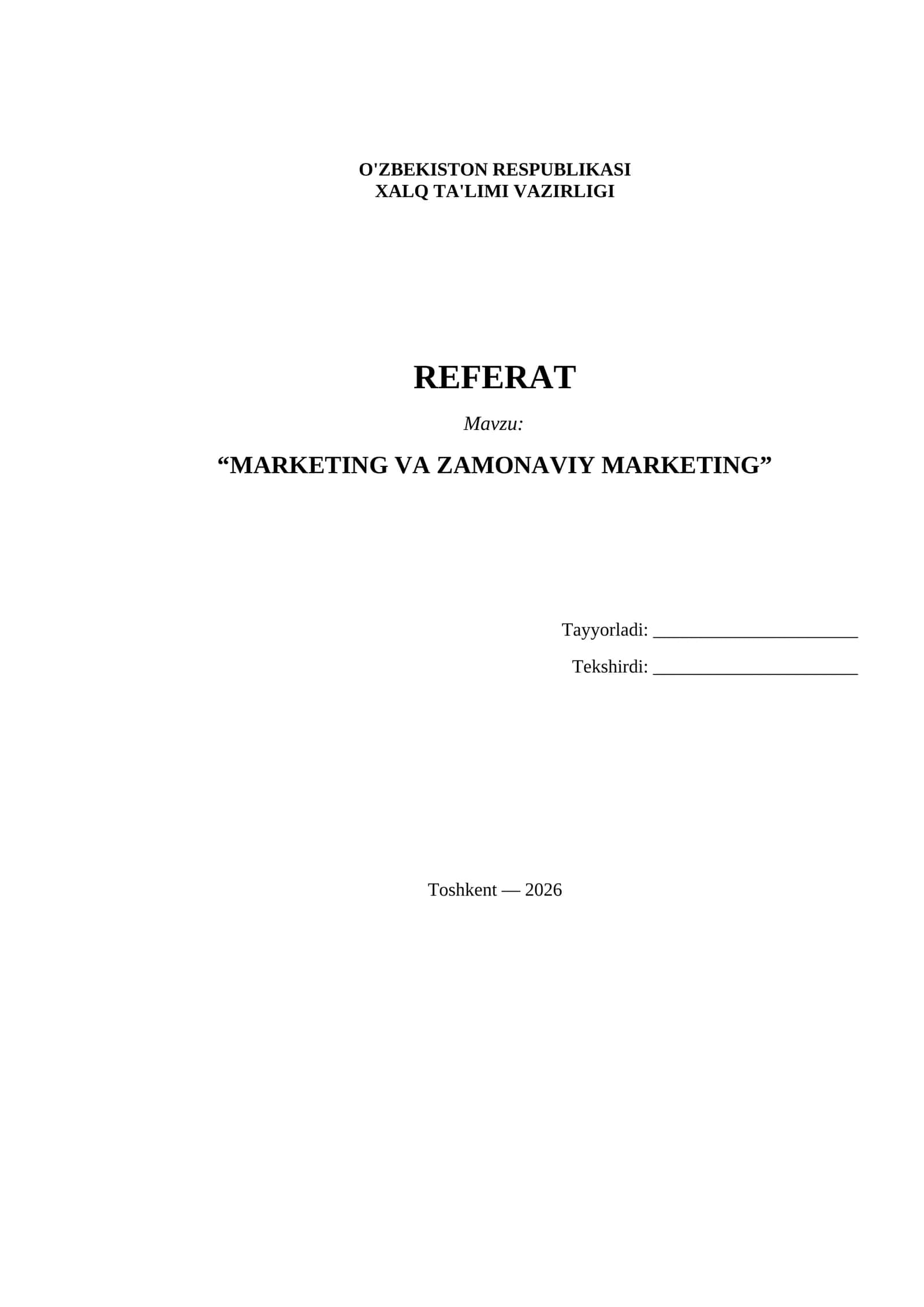 Referat Marketing va zamonaviy marketing