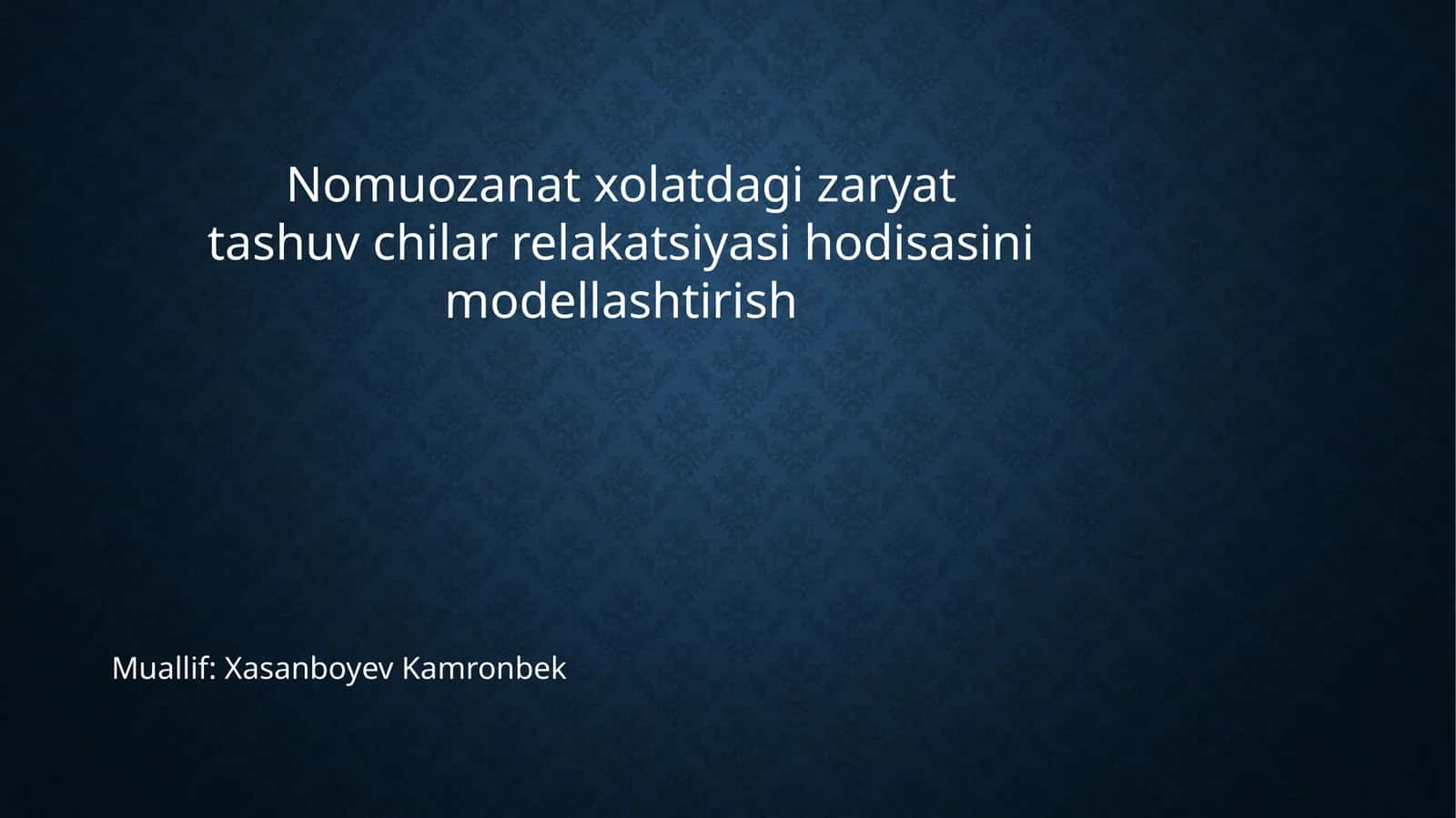 Nomuozanat xolatdagi zaryat tashuv chilar relakatsiyasi hodisasini modellashtirish