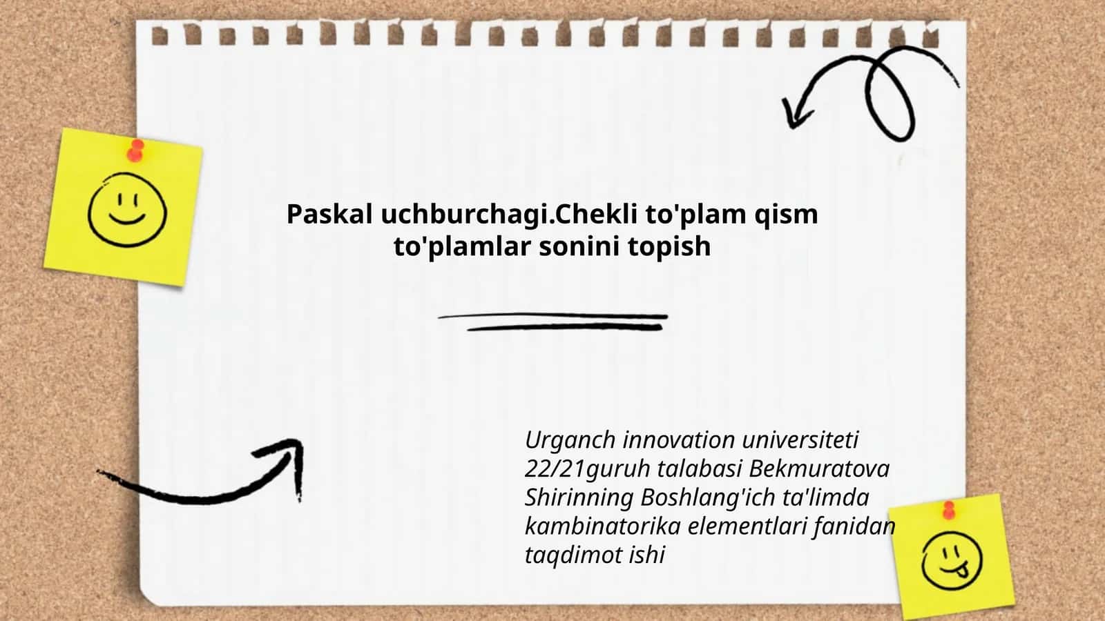 Paskal uchburchagi.Chekli to'plam qism to'plamlar sonini topish