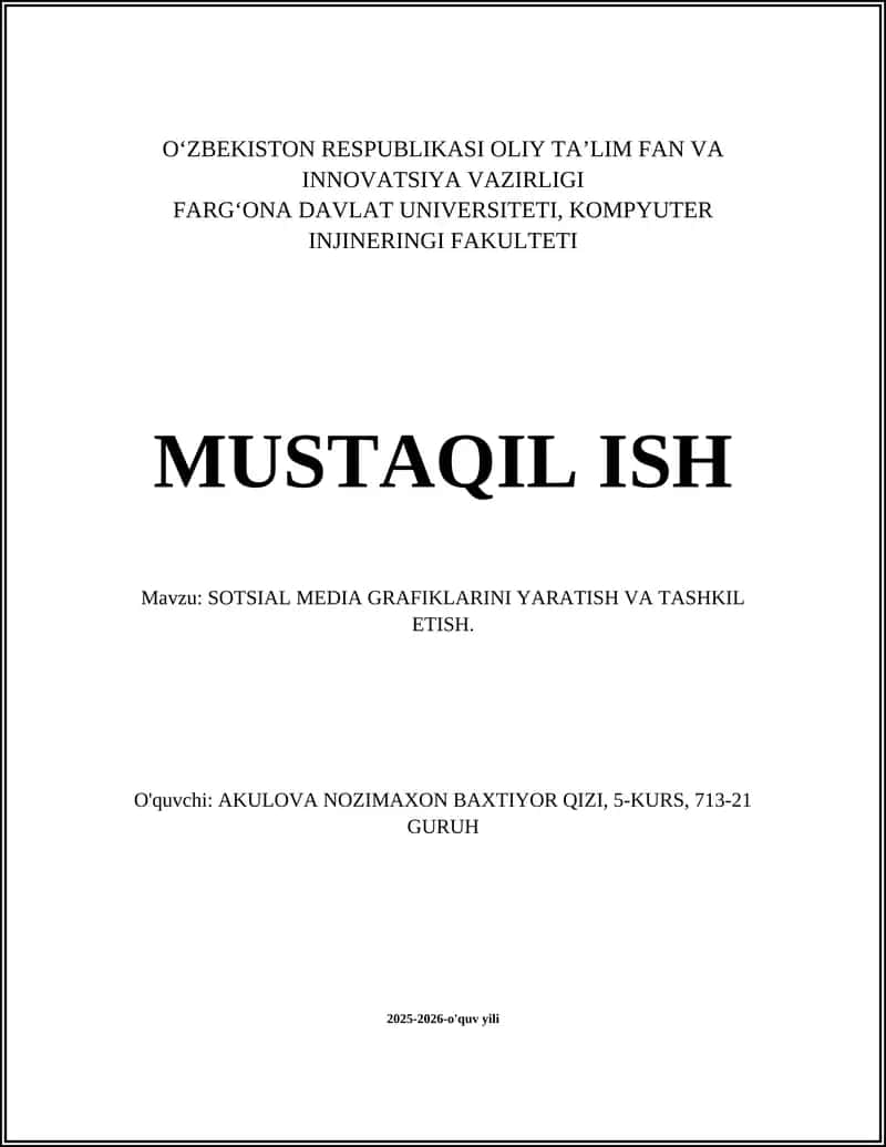 SOTSIAL MEDIA GRAFIKLARINI YARATISH VA TASHKIL ETISH