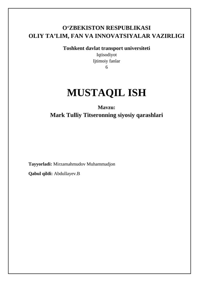 Mark Tulli Siseroning siyosiy qarashlari