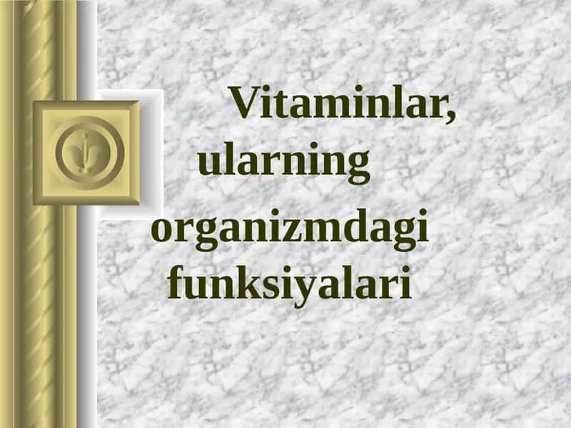 Vitaminlar, ularning organizmdagi funksiyalari