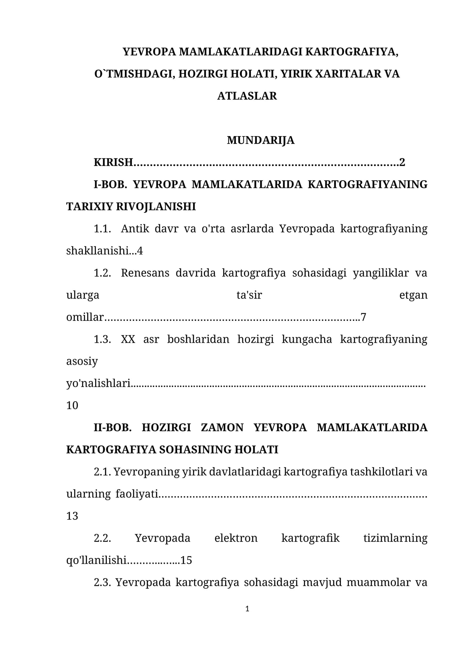 YEVROPA MAMLAKATLARIDAGI KARTOGRAFIYA