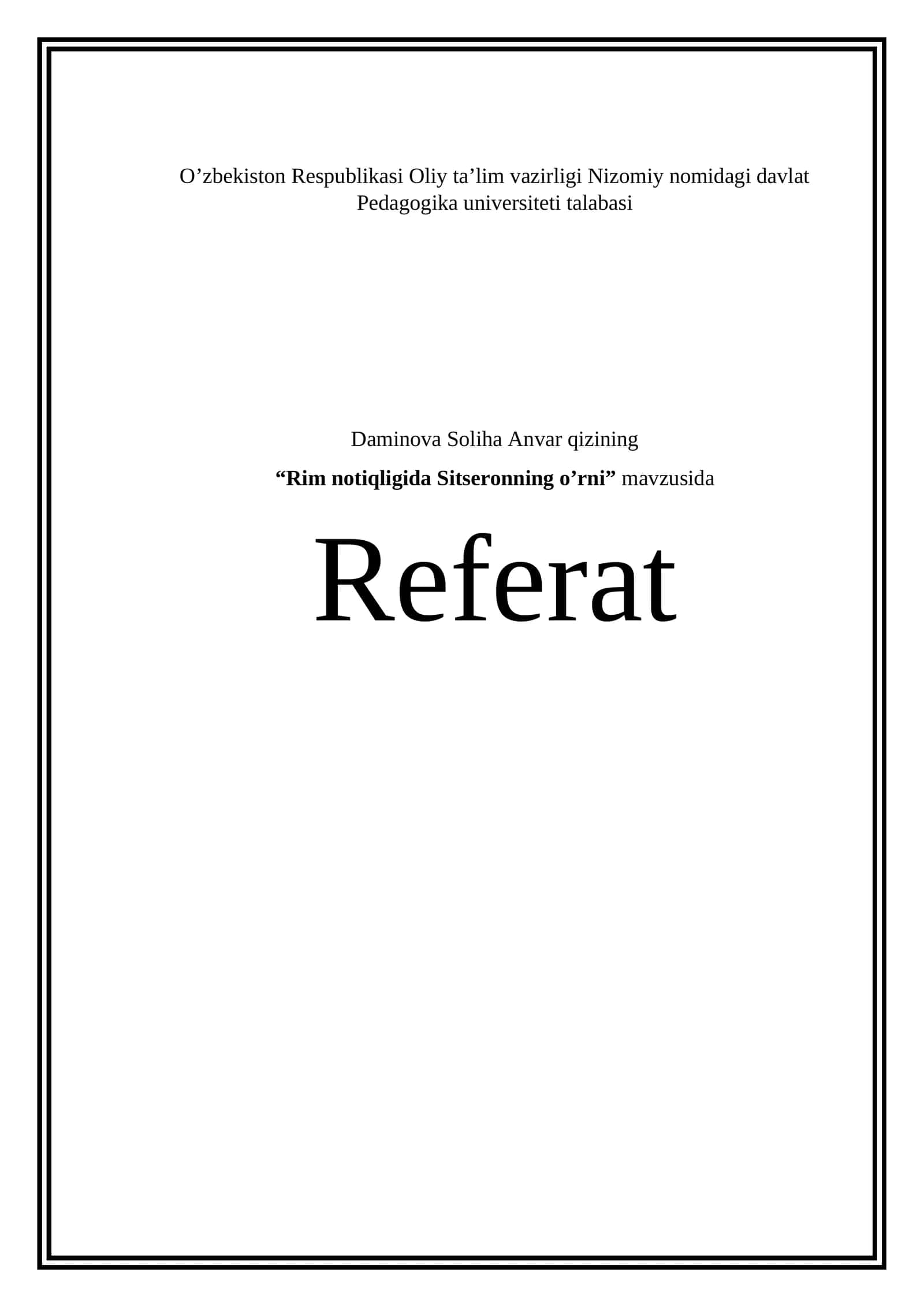 Rim notiqligida Sitseronning o’rni Referat