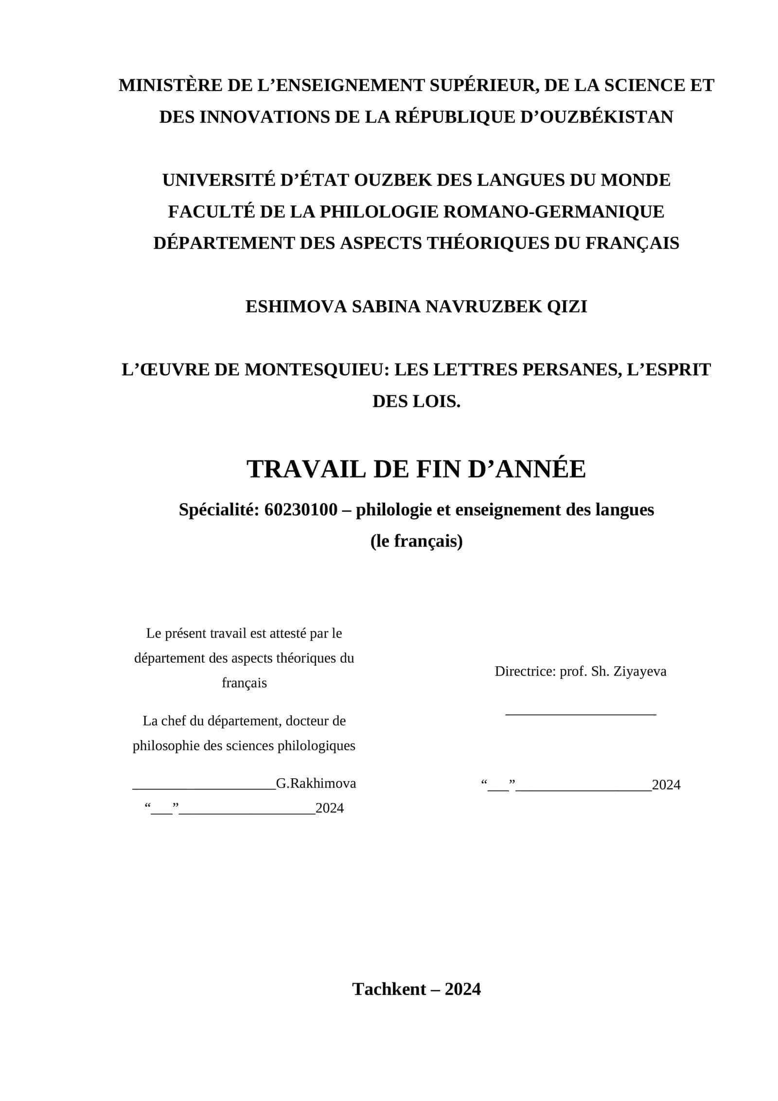 L’ŒUVRE DE MONTESQUIEU: LES LETTRES PERSANES, L’ESPRIT DES LOIS