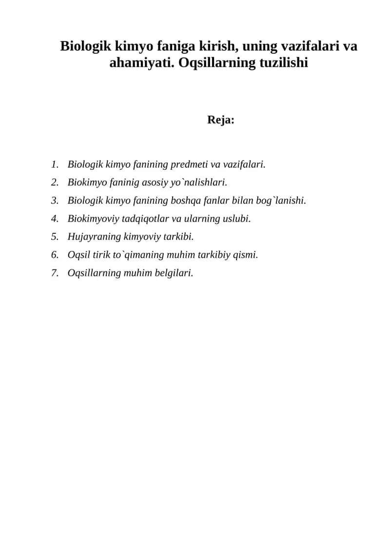 Biologik kimyo fani