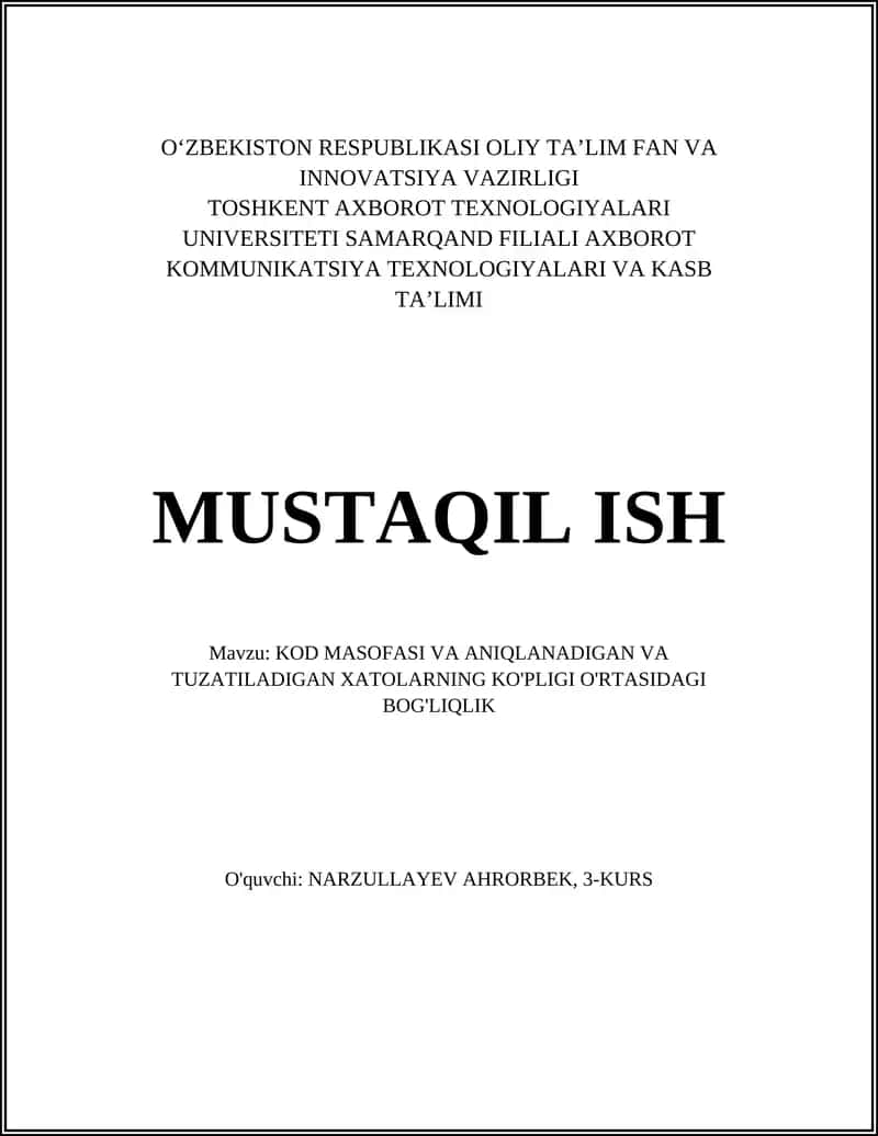 Kod Masofasi va Aniqlanadigan va Tuzatiladigan Xatolarning Ko'pligi Ortasidagi Bog'liqlik