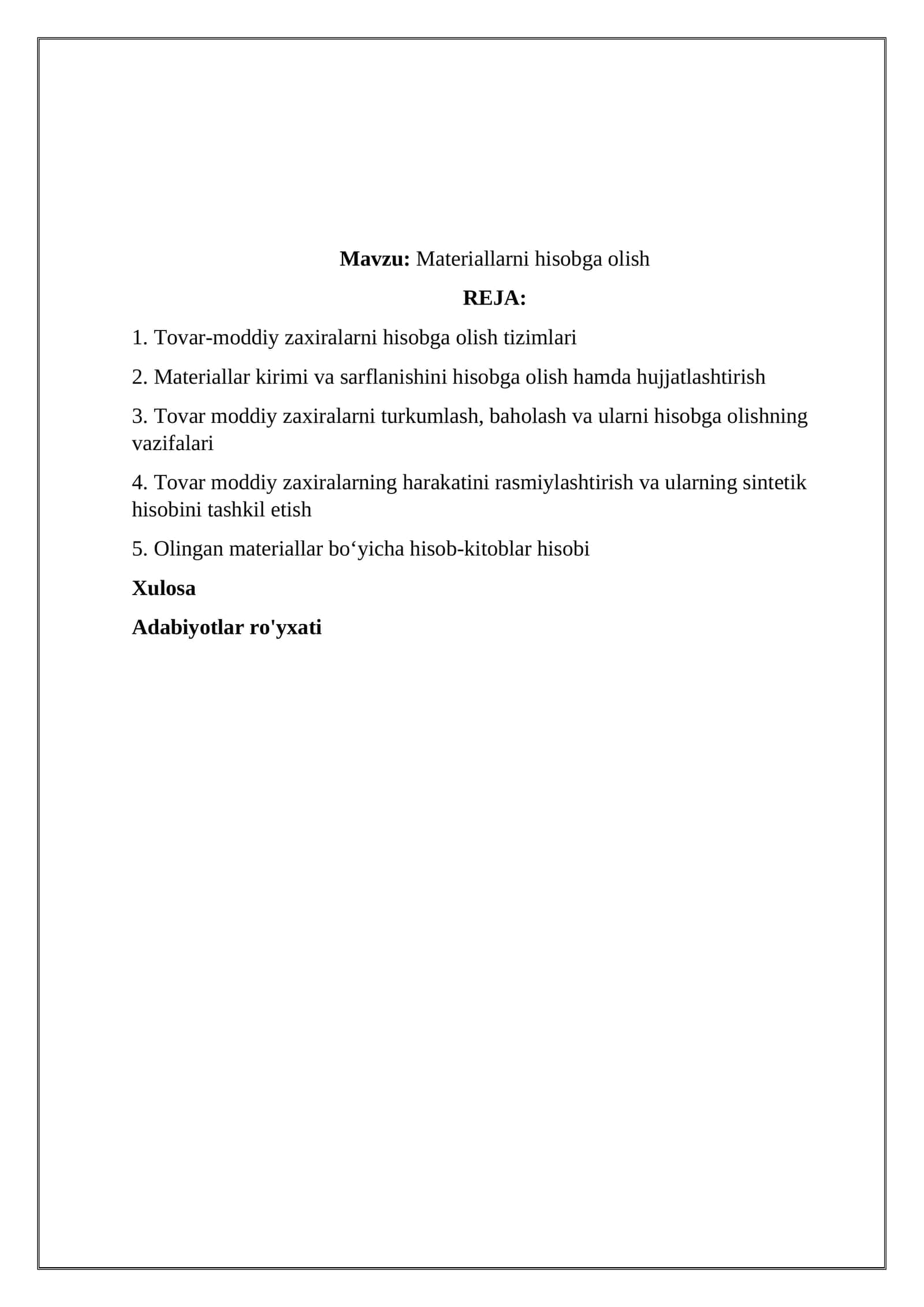 Materiallarni hisobga olish