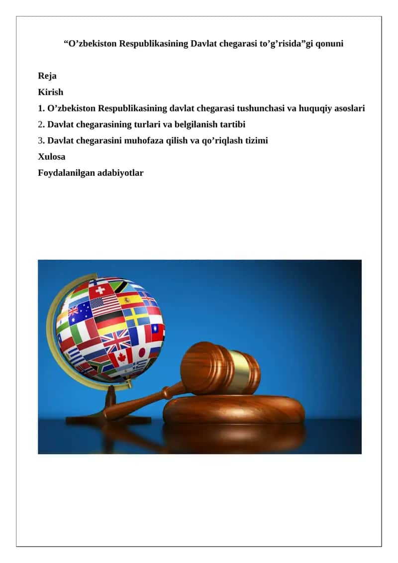 O’zbekiston Respublikasining Davlat chegarasi to’g’risida”gi qonuni