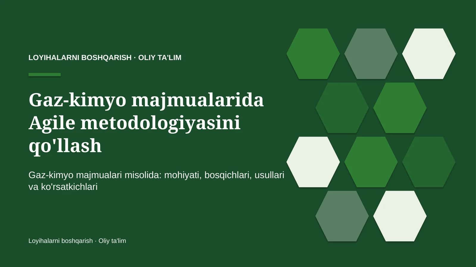 Gaz-kimyo majmualarida Agile metodologiyasini qo'llash