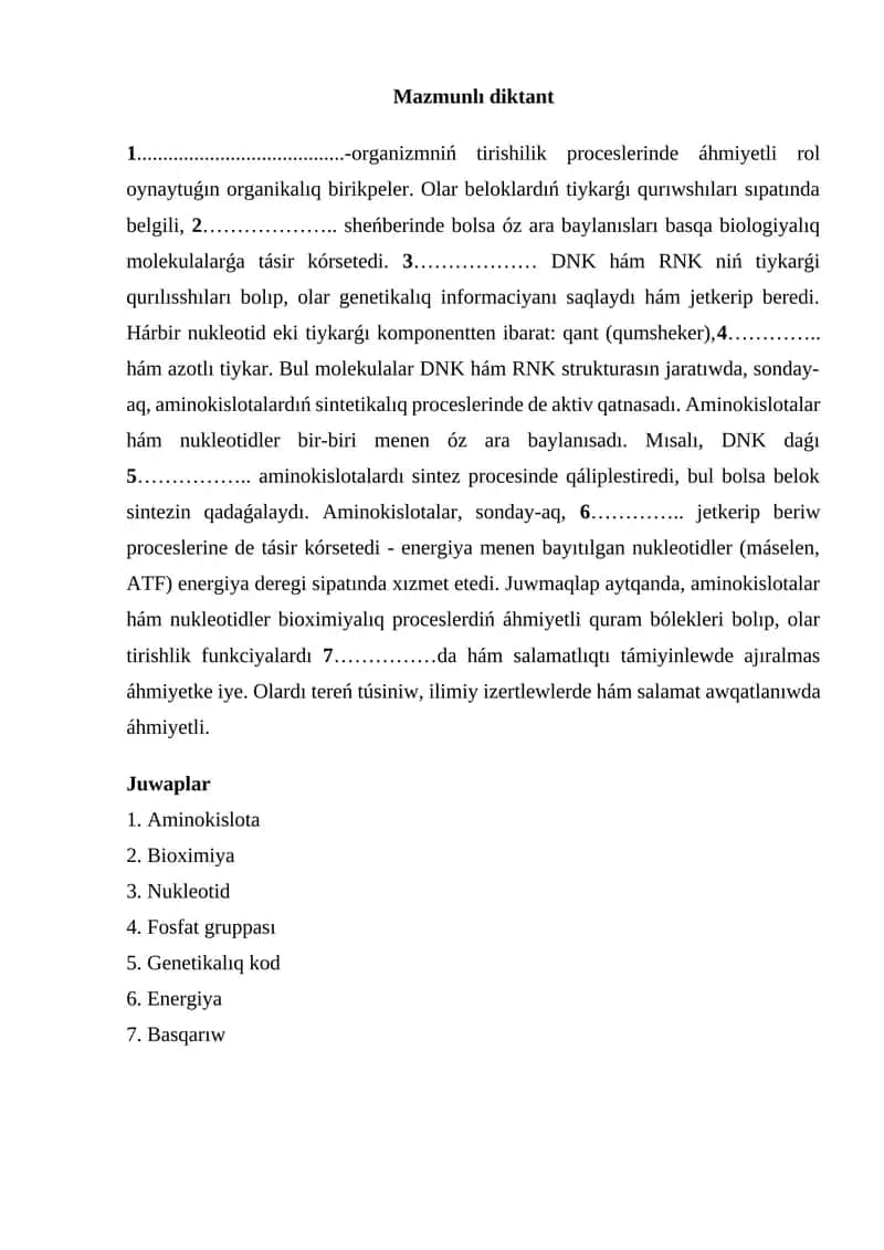 Mazmunlı diktant
