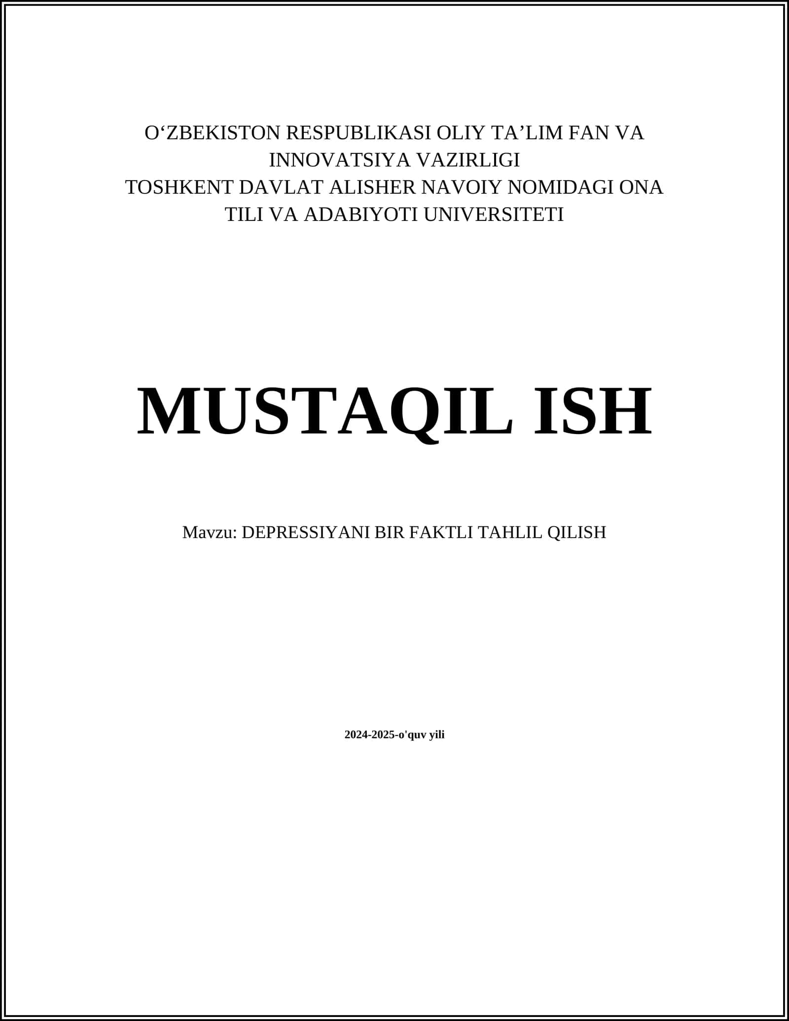 DEPRESSIYANI BIR FAKTLI TAHLIL QILISH