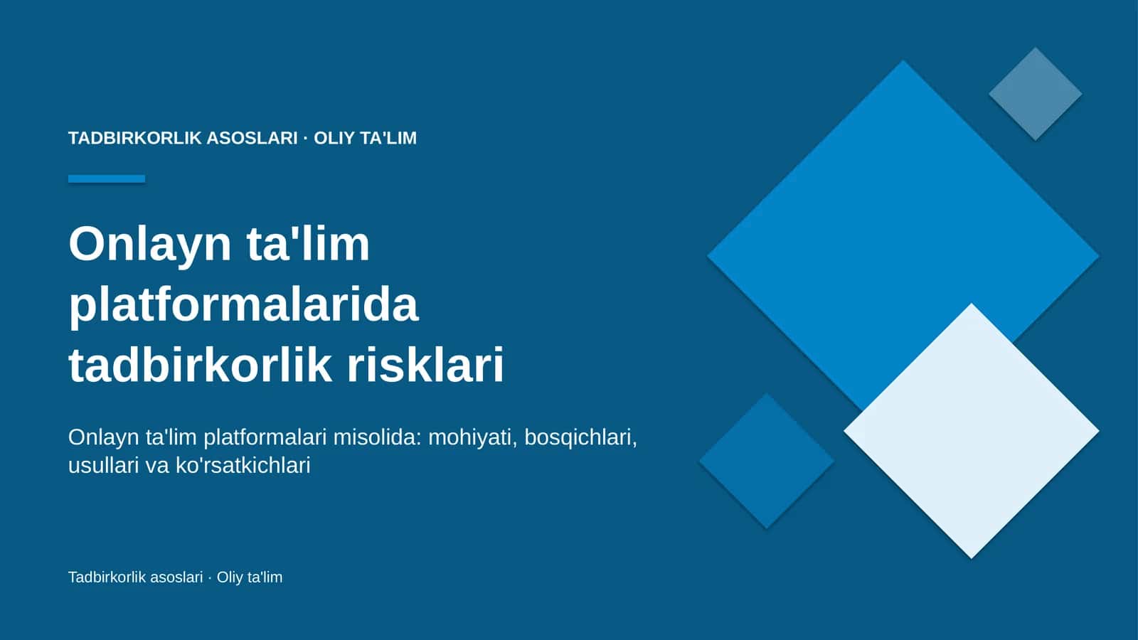 onlayn ta'lim platformalarida tadbirkorlik risklari 8595