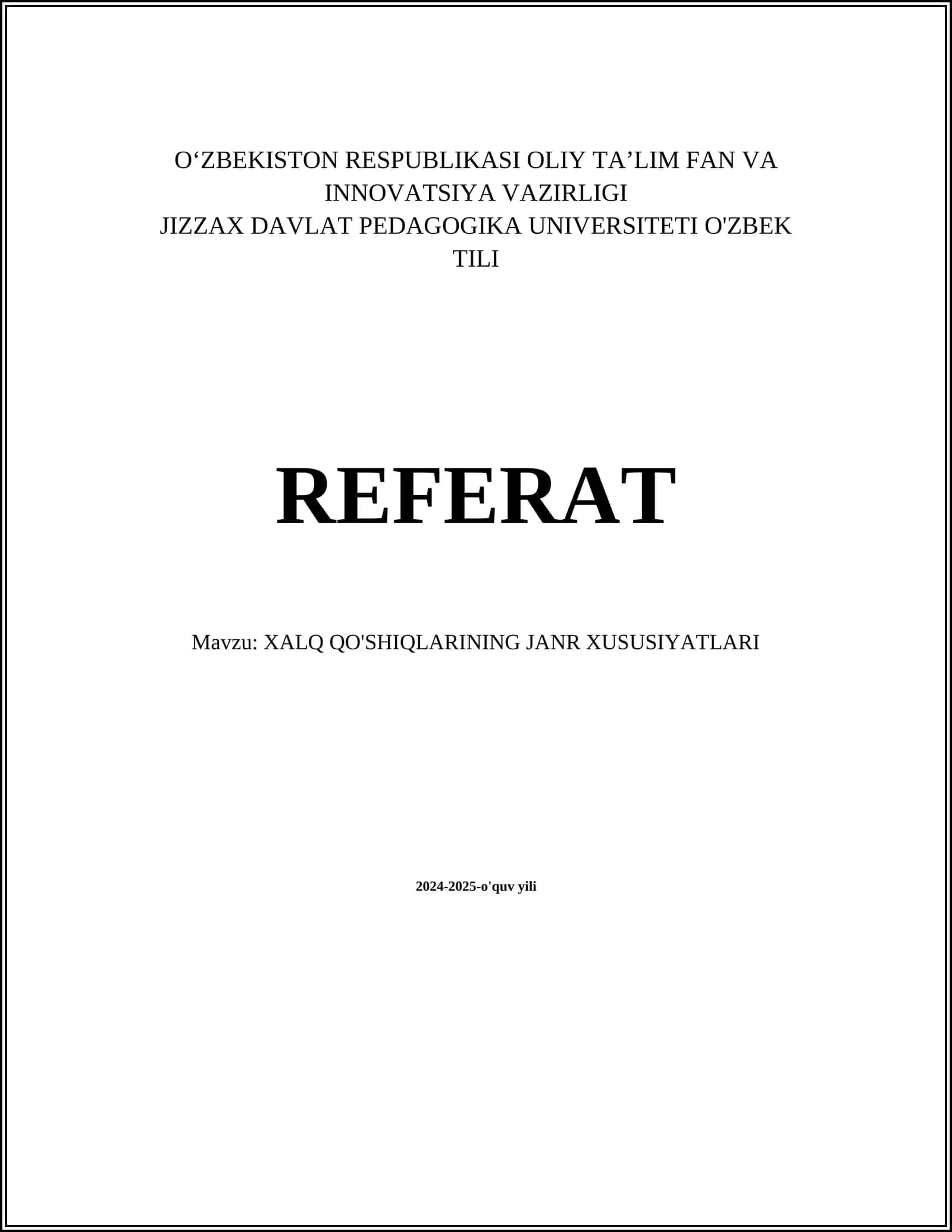 XALQ QO'SHIQLARINING JANR XUSUSIYATLARI
