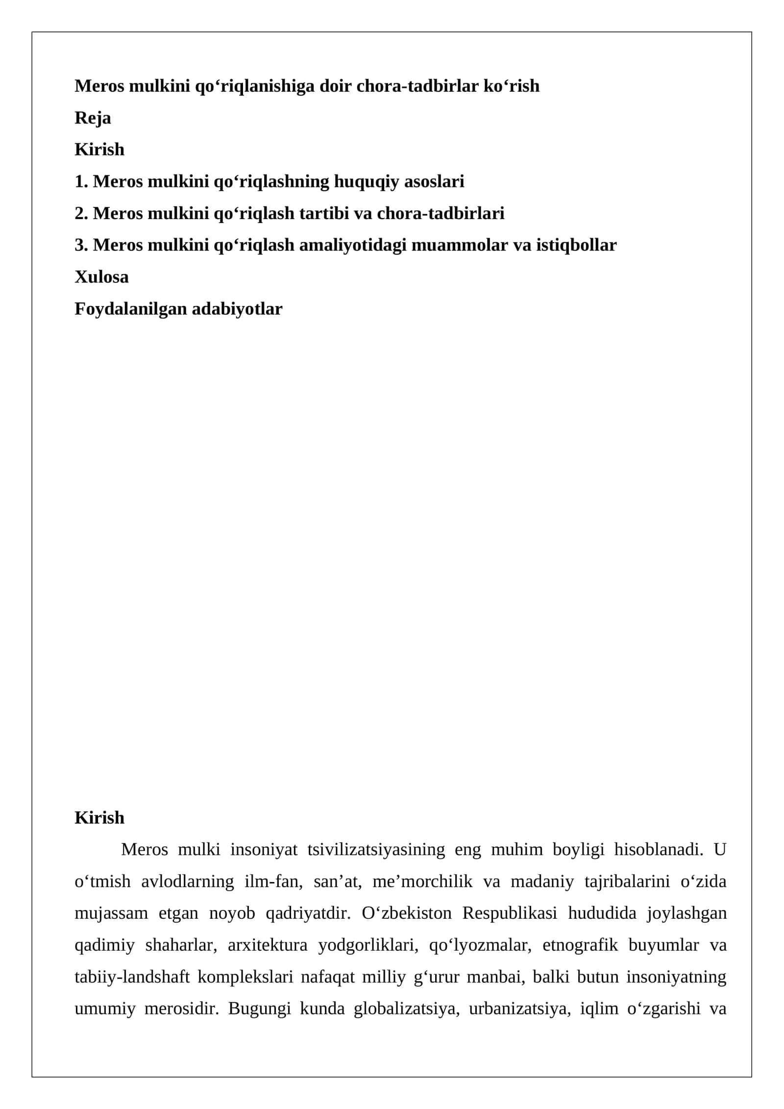 Meros mulkini qo‘riqlanishiga doir chora-tadbirlar ko‘rish