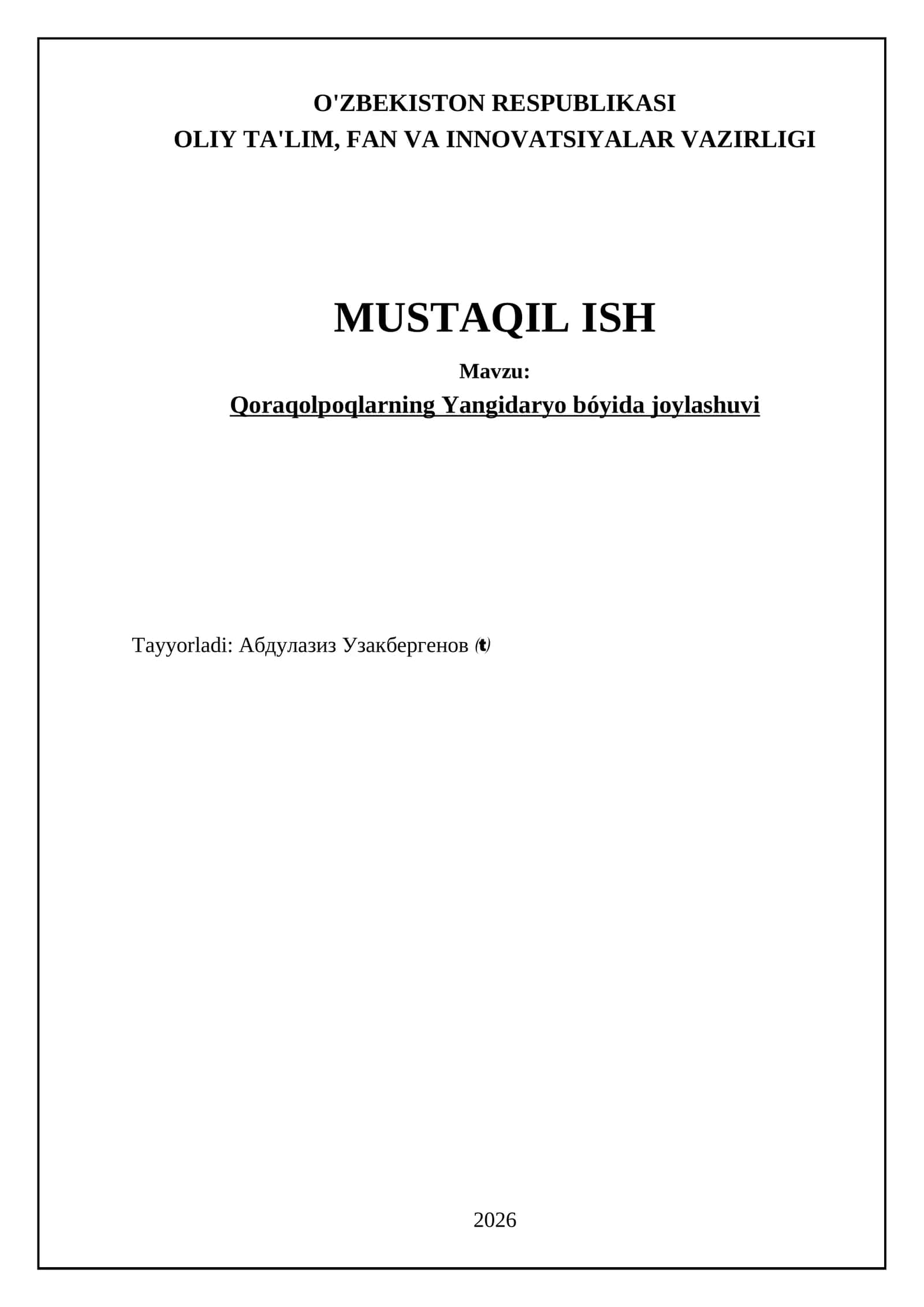 Qoraqolpoqlarning Yangidaryo bóyida joylashuvi