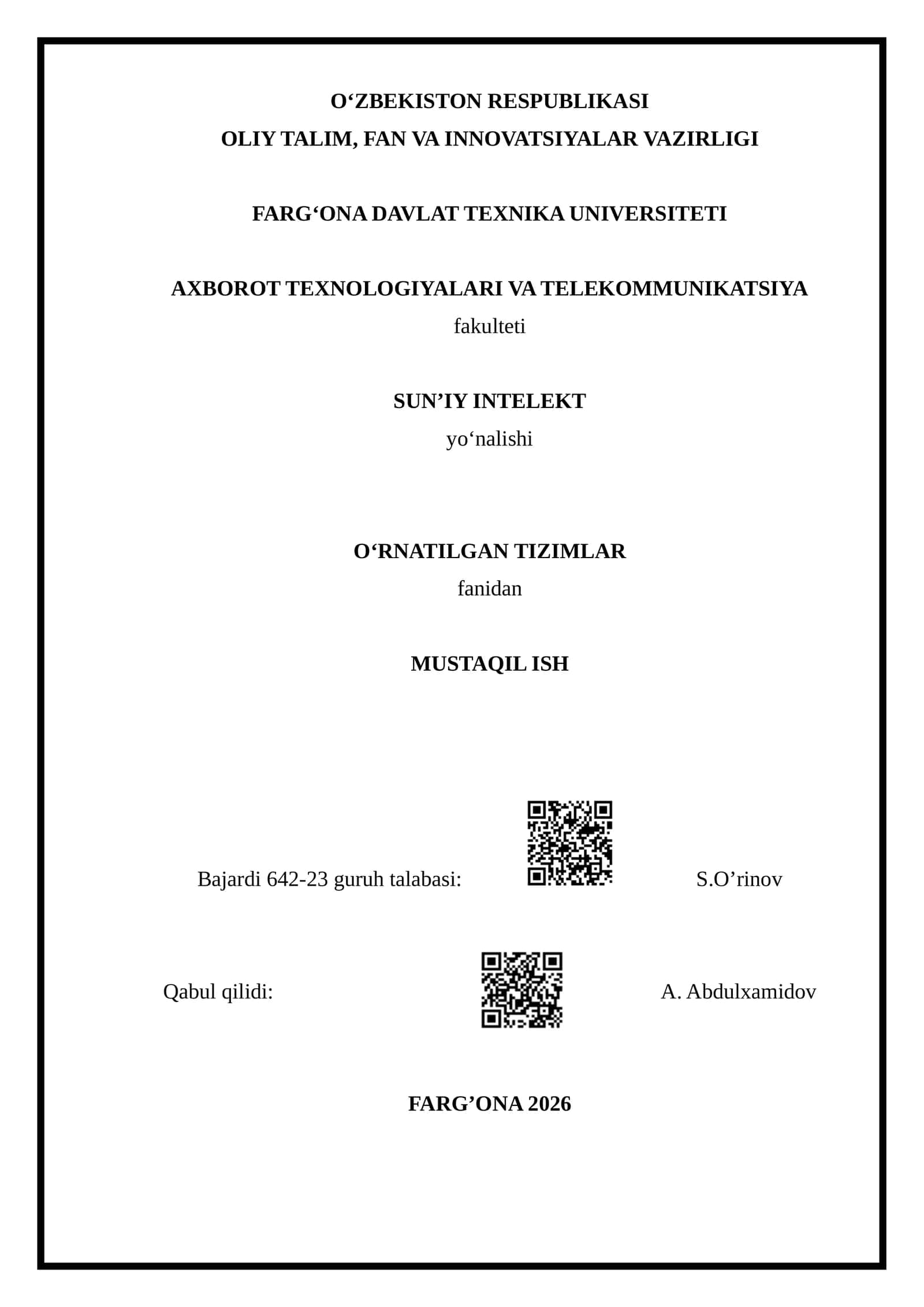 O‘rnatilgan tizimlarda dasturiy vositalar va dasturlash texnologiyalari
