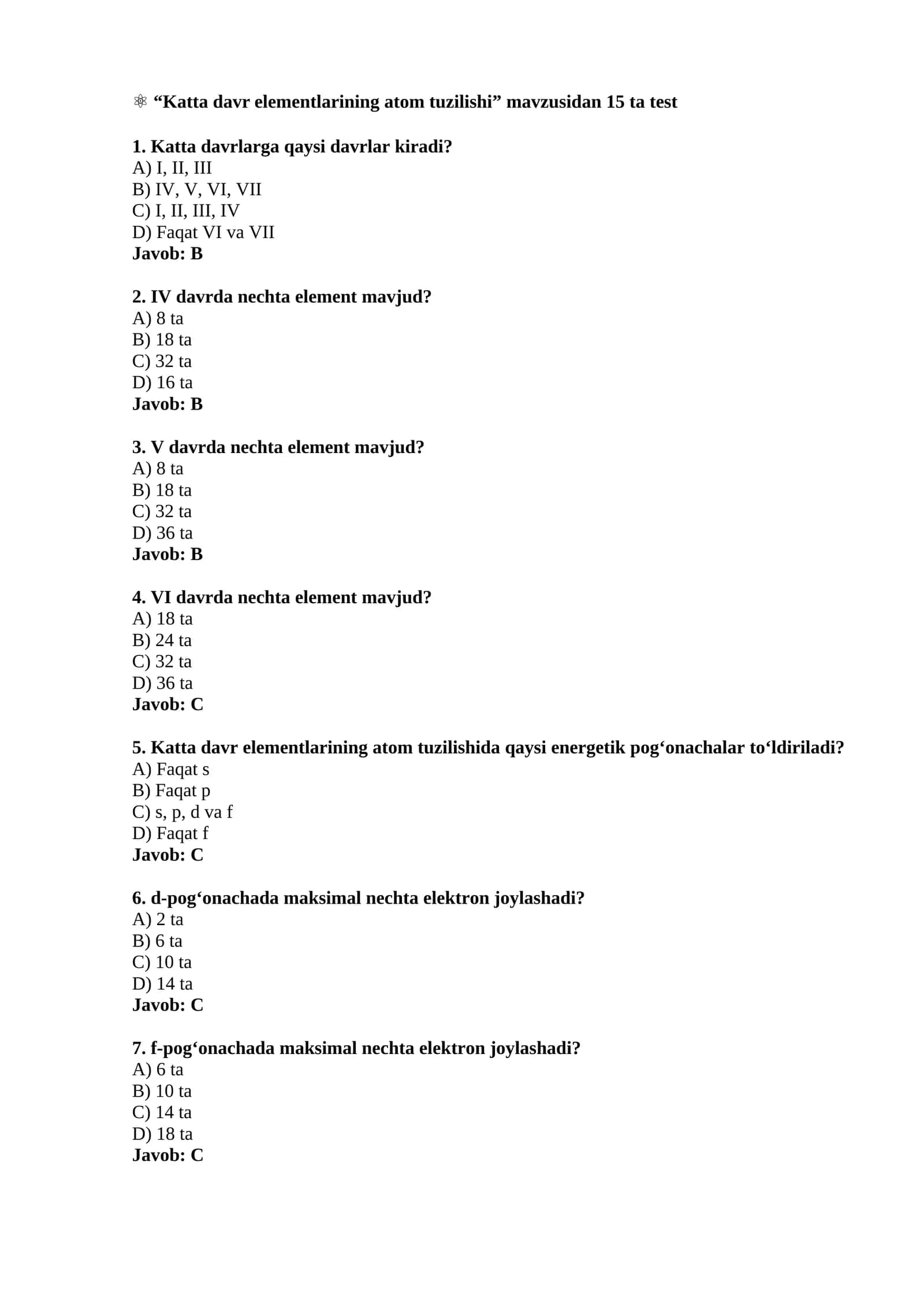 Katta davr elementlarining atom tuzilishi