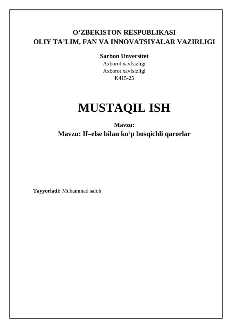 If–else bilan ko‘p bosqichli qarorlar