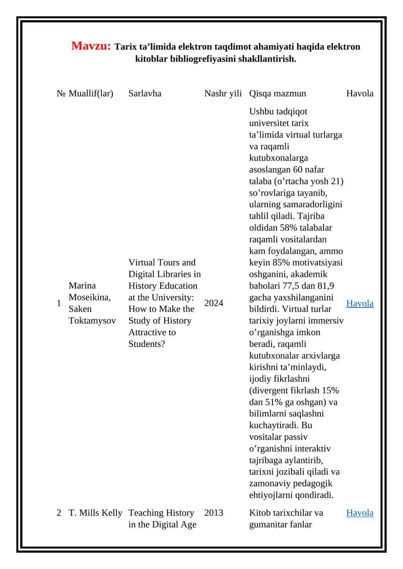 Virtual Tours and Digital Libraries in History Education at the University: How to Make the Study of History Attractive to Students?