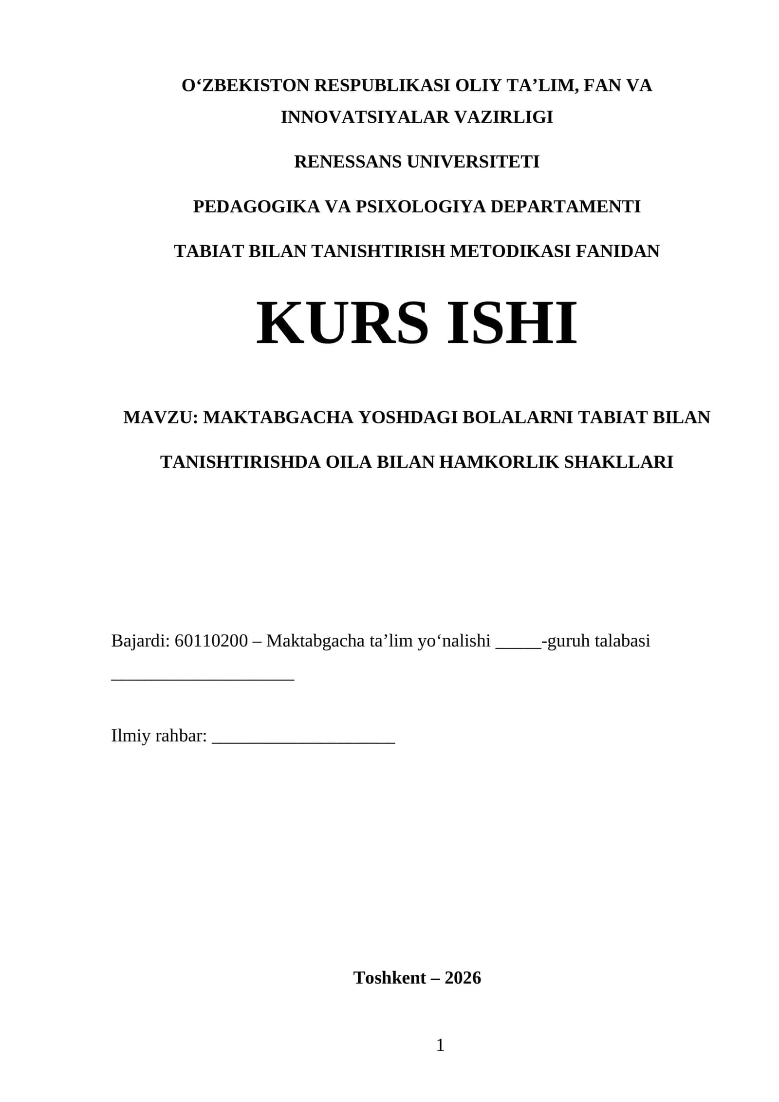MAKTABGACHA YOSHDAGI BOLALARNI TABIAT BILAN tanishtirishda oila bilan hamkorlik