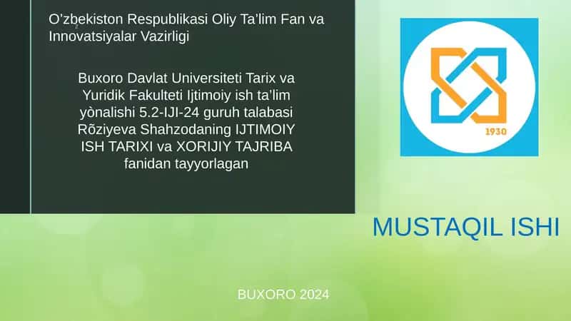 IJTIMOIY ISH TARIXI va XORIJIY TAJRIBA